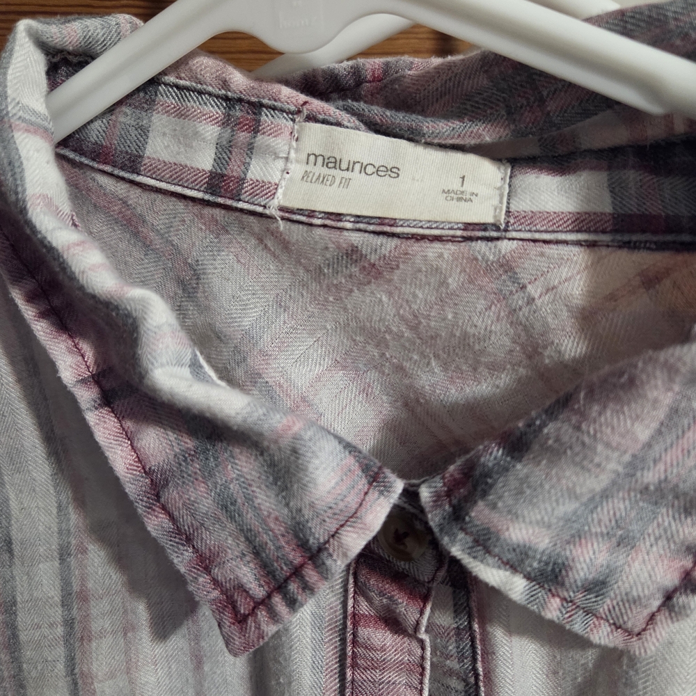 Maurices Casual Gray and Pink Plaid Shirt